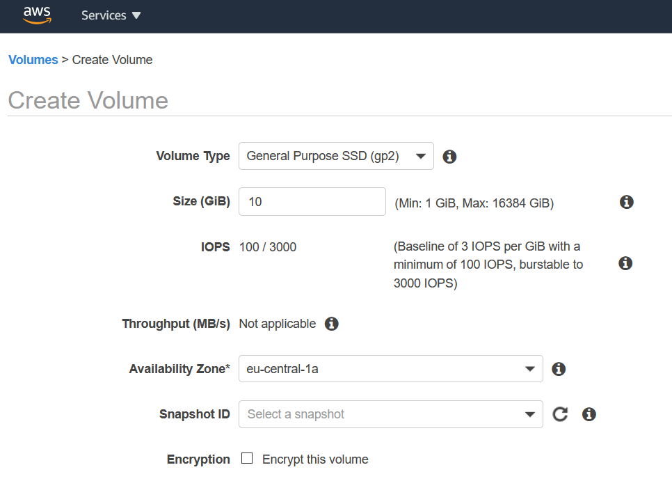 Create EBS Volume
